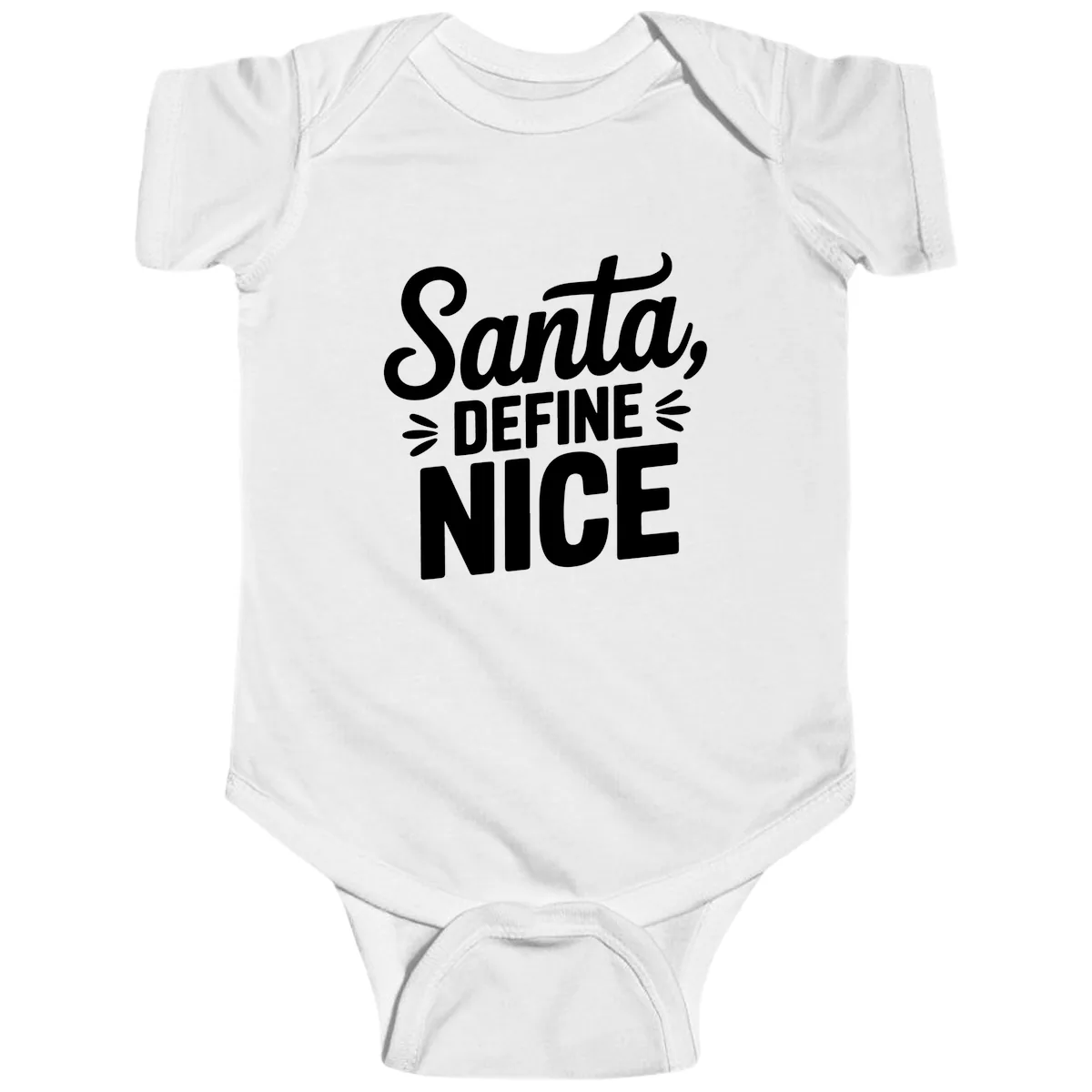 Santa Define Nice Typography Baby Onesie in White