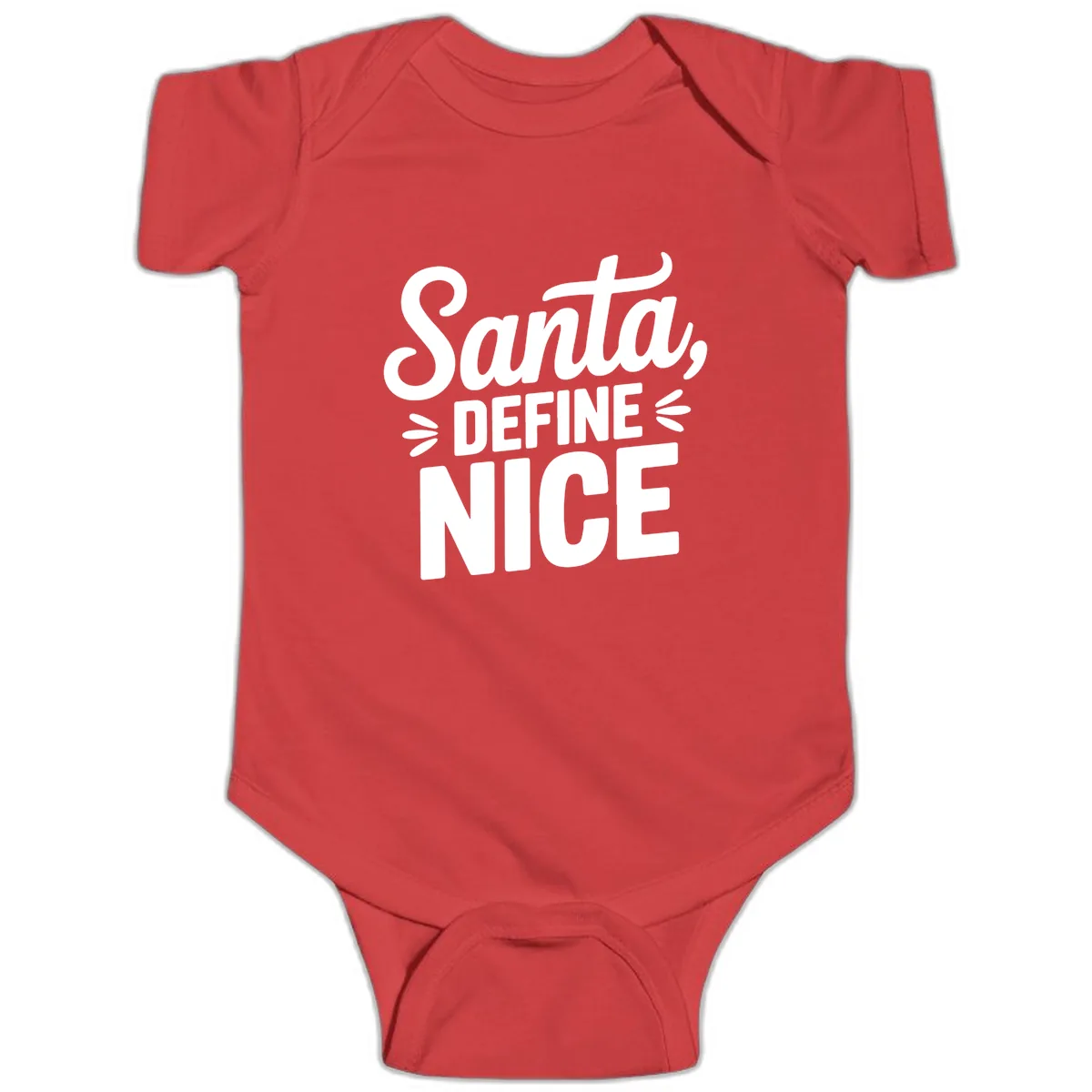 Santa Define Nice Typography Baby Onesie in Red