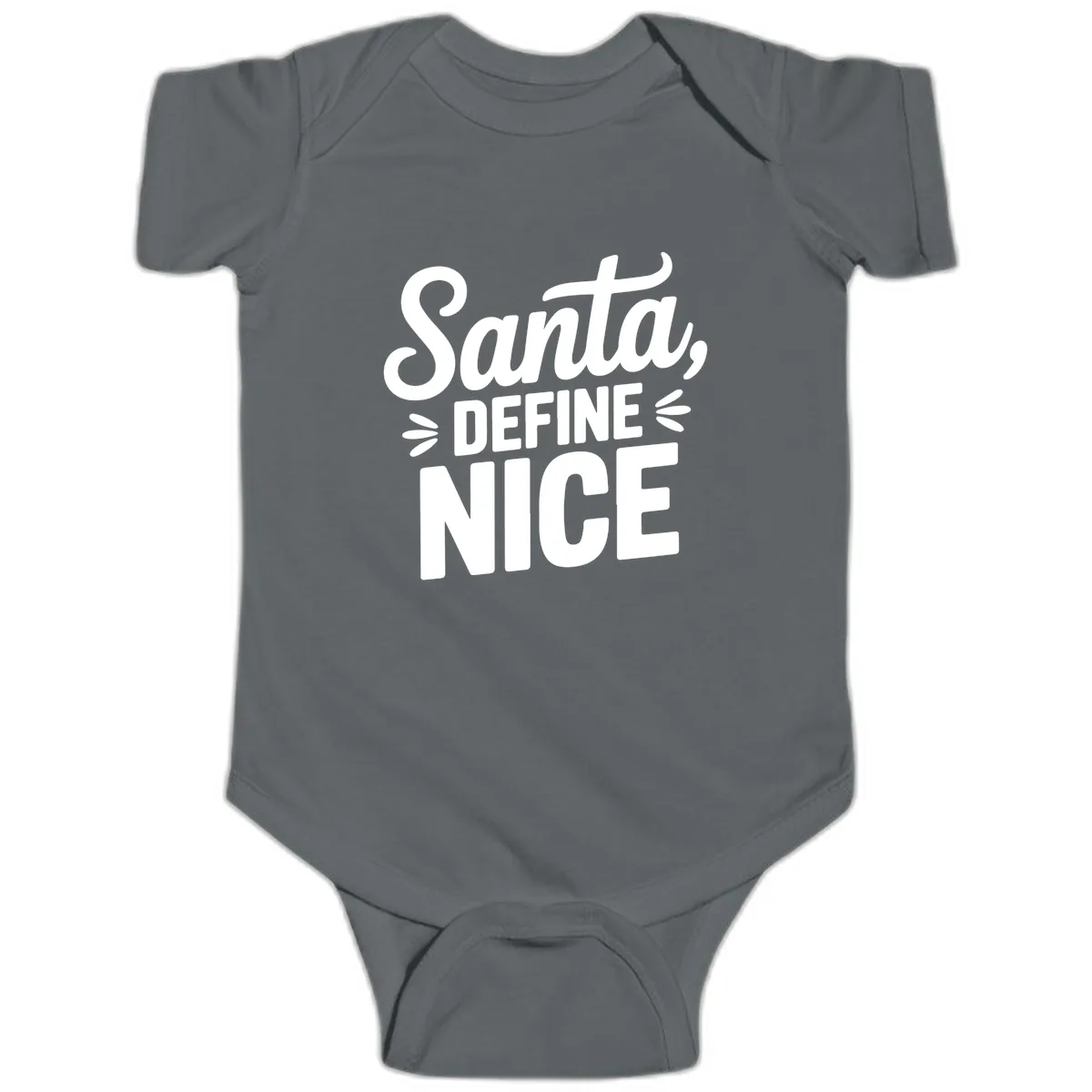 Santa Define Nice Typography Baby Onesie in Charcoal