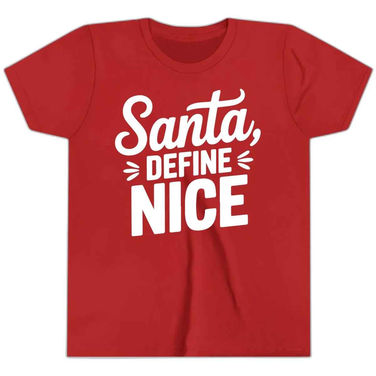 Santa Define Nice Typography Youth T-Shirt in Red