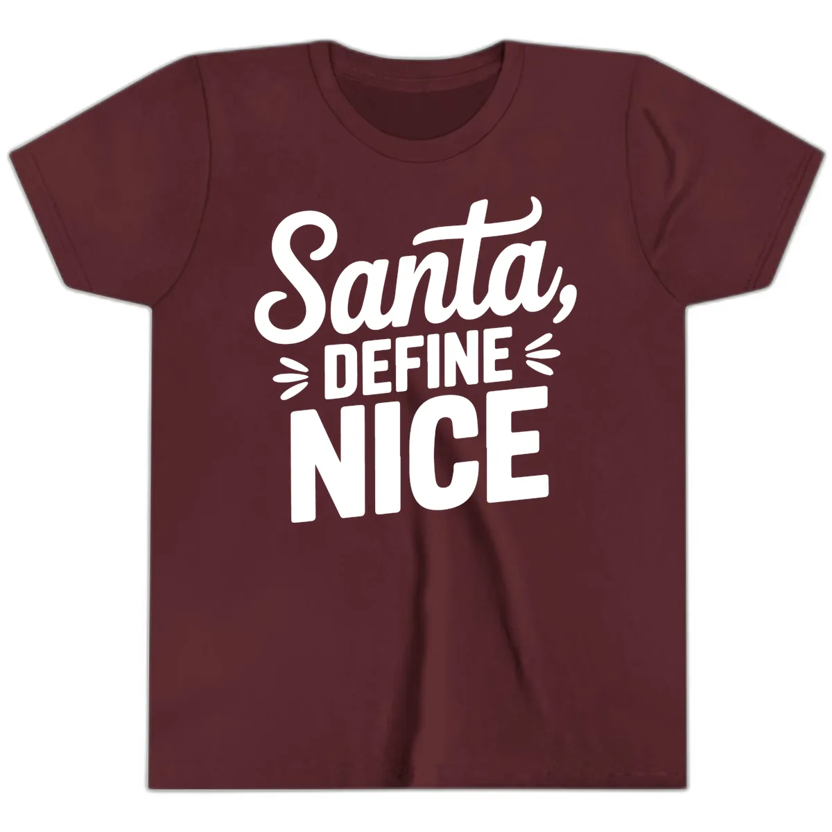 Santa Define Nice Typography Youth T-Shirt in Maroon