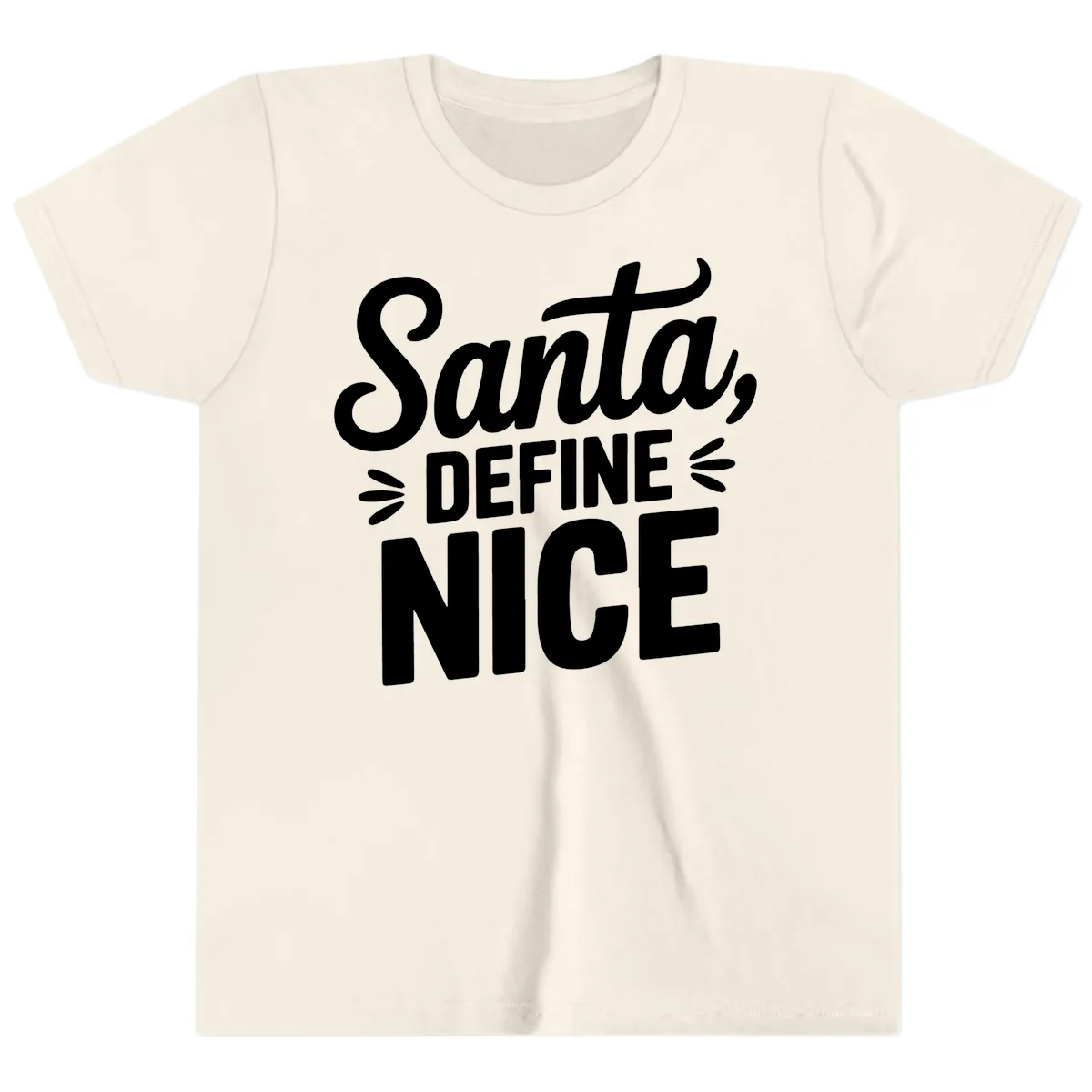 Santa Define Nice Typography Youth T-Shirt in Natural