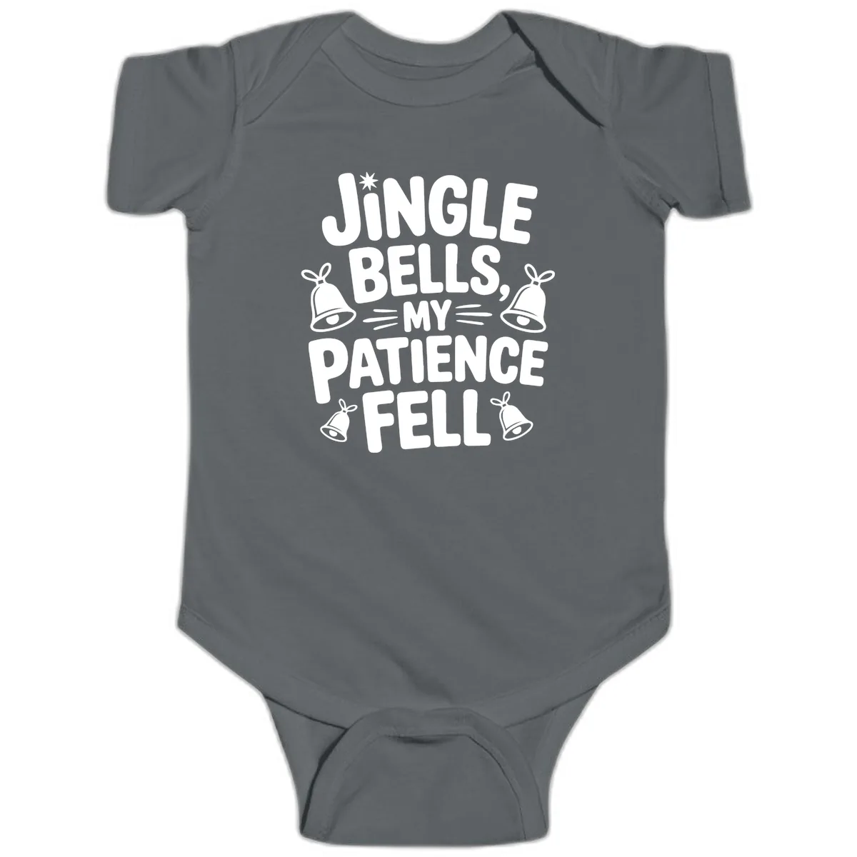 Jingle Bells My Patience Fell Baby Onesie in Charcoal