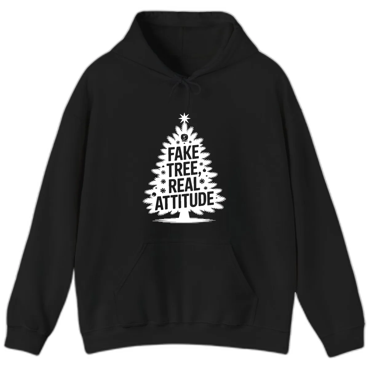 Fake Tree, Real Attitude Christmas Graphic Hoodie in Black
