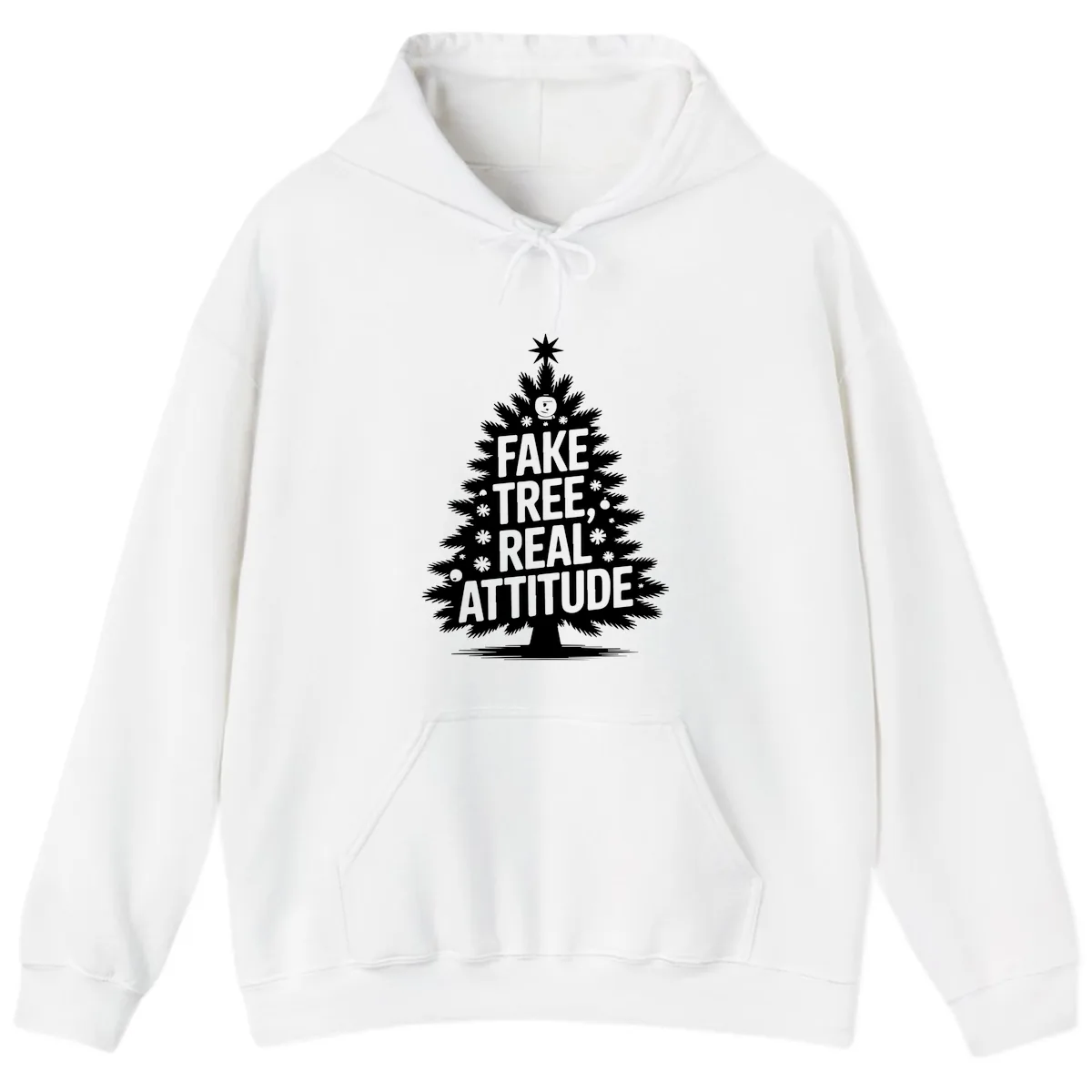 Fake Tree, Real Attitude Christmas Graphic Hoodie in White