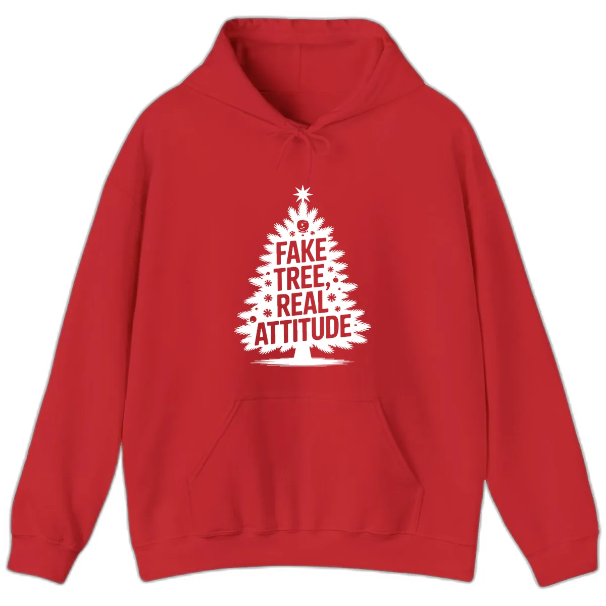 Fake Tree, Real Attitude Christmas Graphic Hoodie in Red