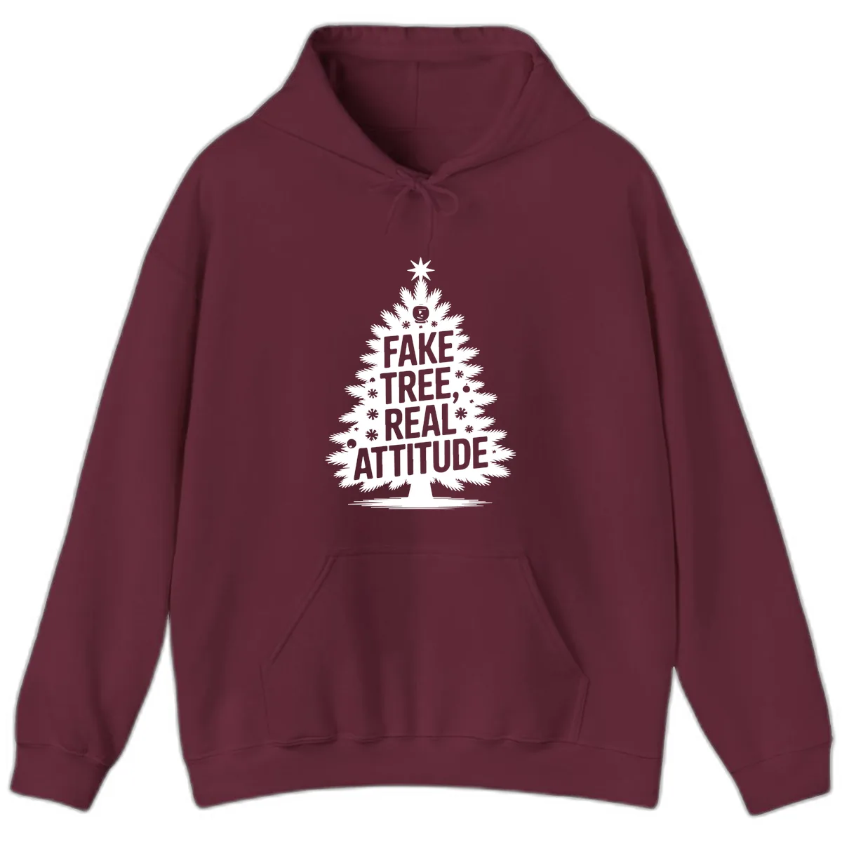 Fake Tree, Real Attitude Christmas Graphic Hoodie in Maroon