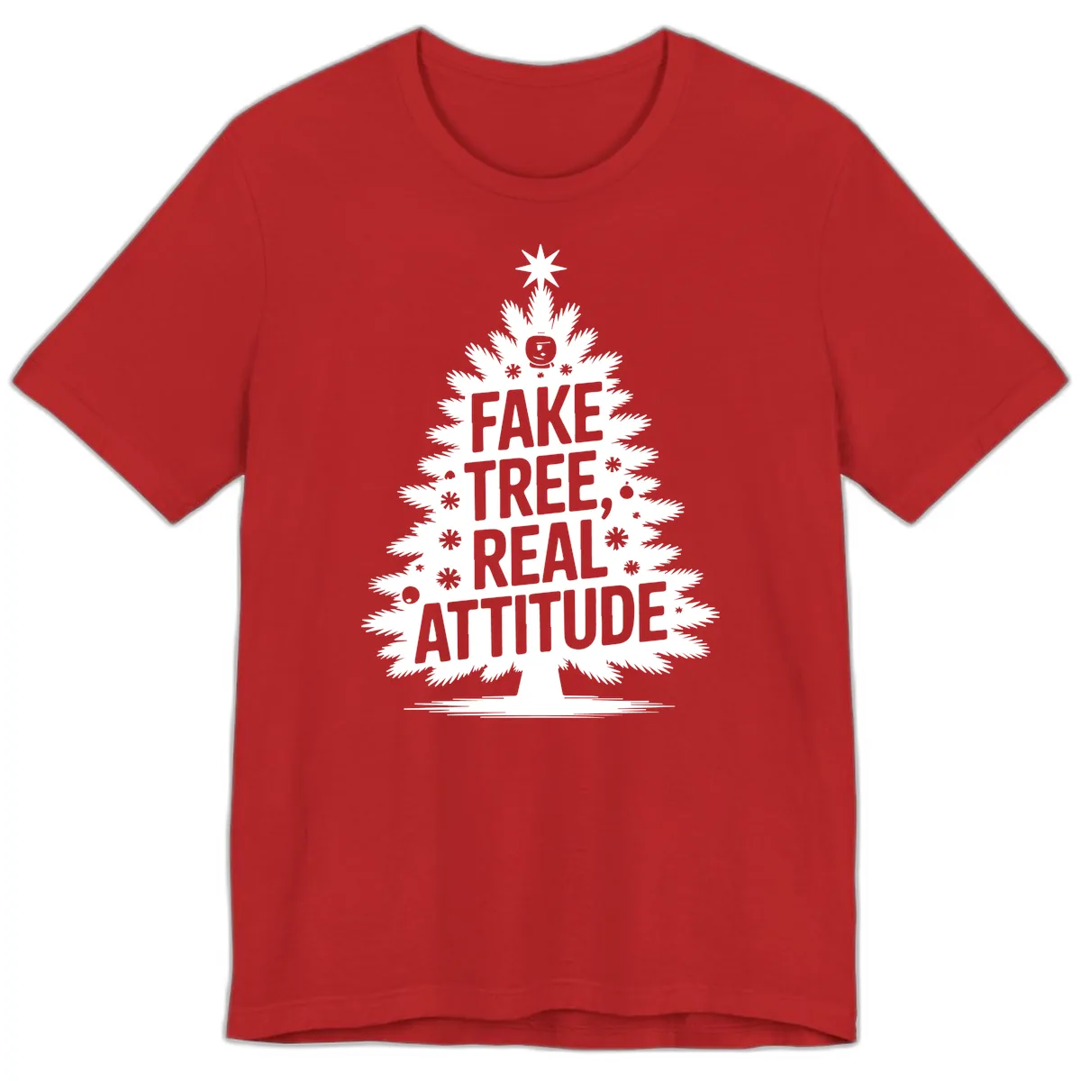 Fake Tree, Real Attitude Christmas Graphic Premium T-Shirt in Red