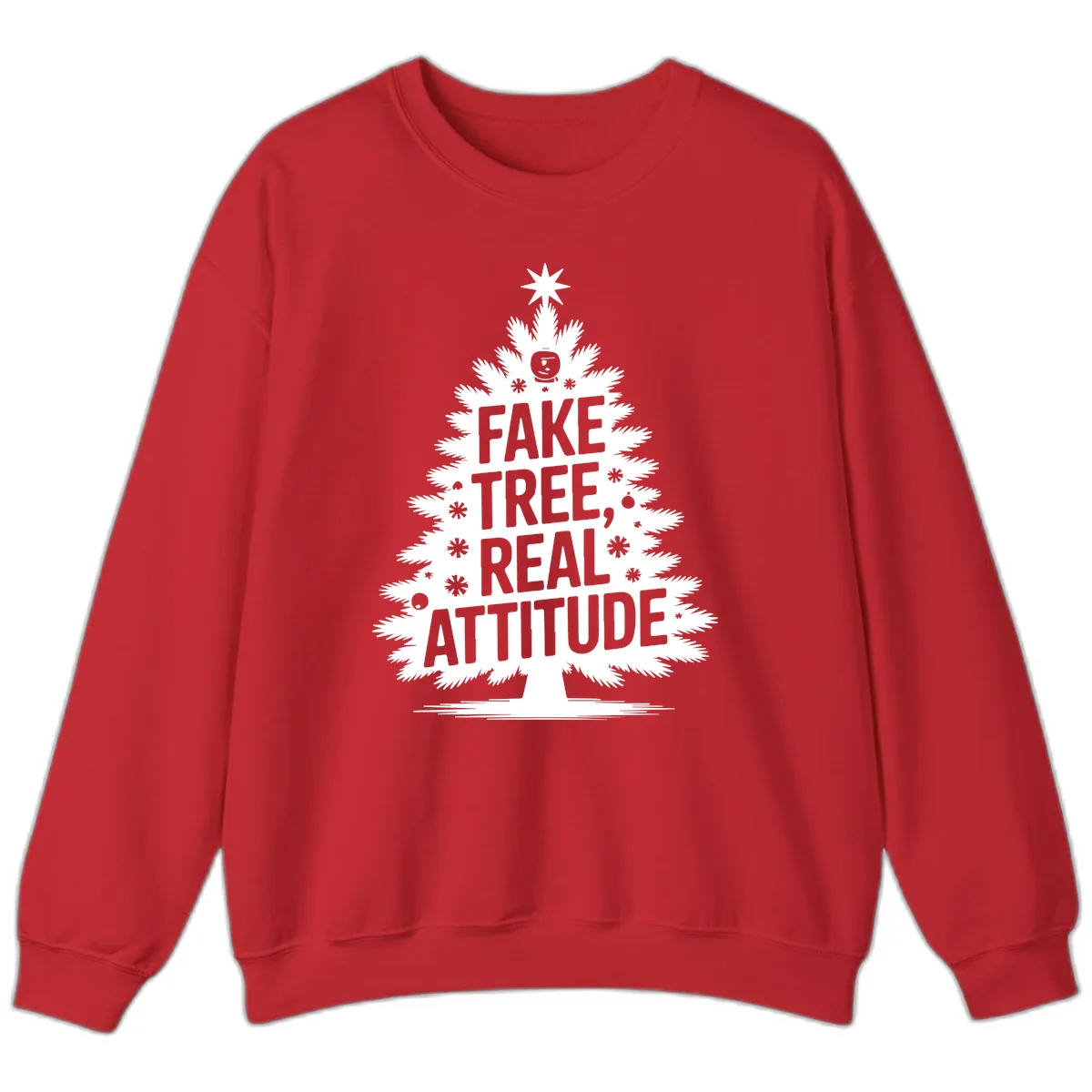 Fake Tree, Real Attitude Christmas Graphic Sweatshirt in Red