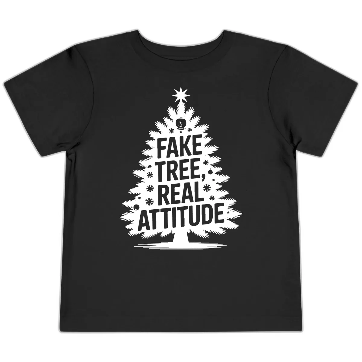 Fake Tree, Real Attitude Christmas Graphic Toddler T-Shirt in Black