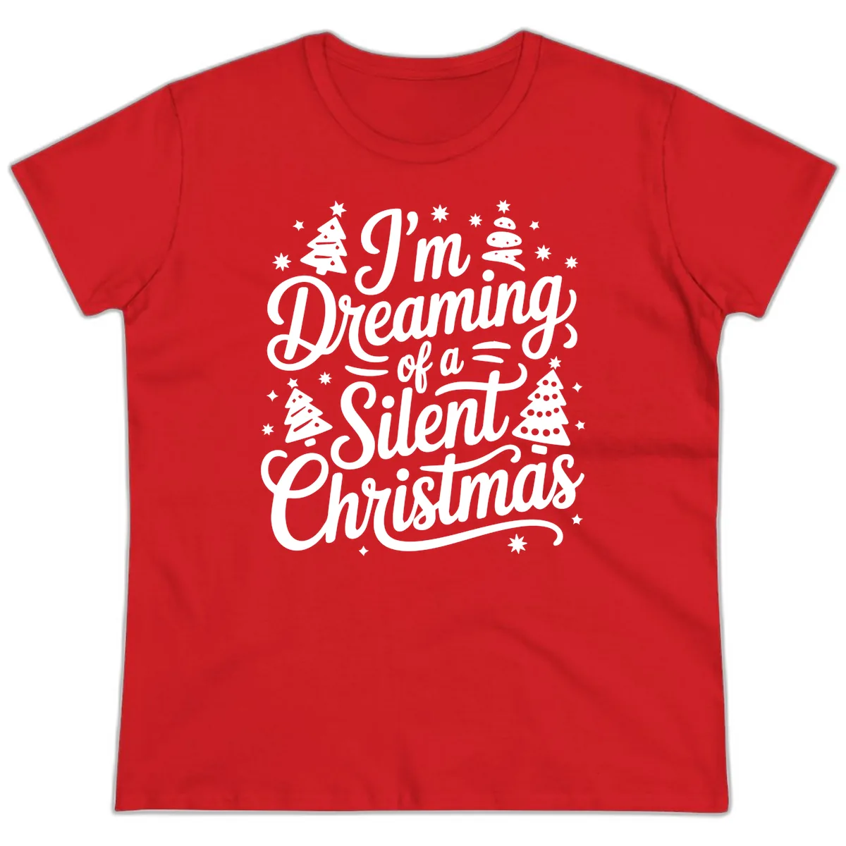 Dreaming Of A Silent Christmas Ladies Tee in Red
