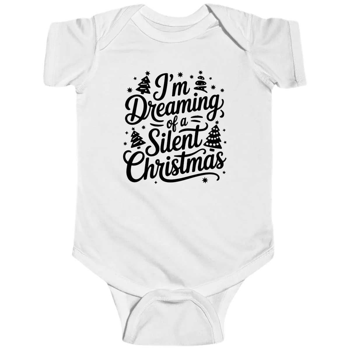 Dreaming Of A Silent Christmas Baby Onesie in White