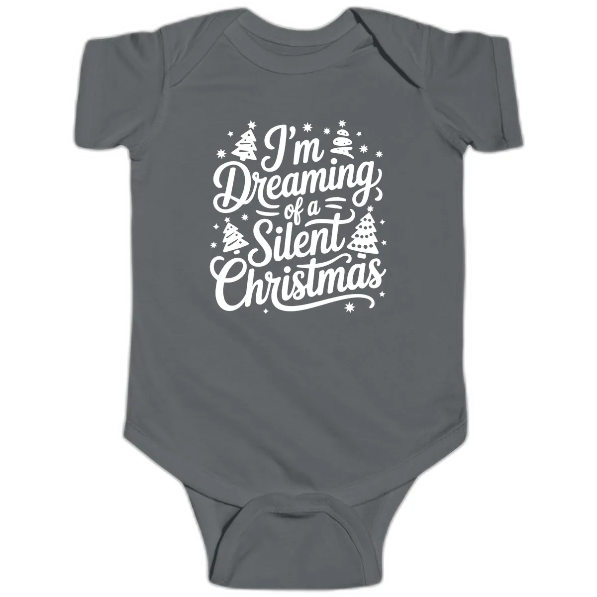 Dreaming Of A Silent Christmas Baby Onesie in Charcoal