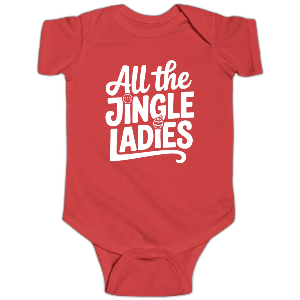 All The Jingle Ladies Typography Baby Onesie in Red