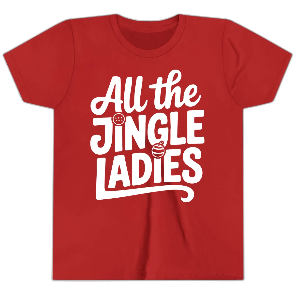 All The Jingle Ladies Typography Youth T-Shirt in Red