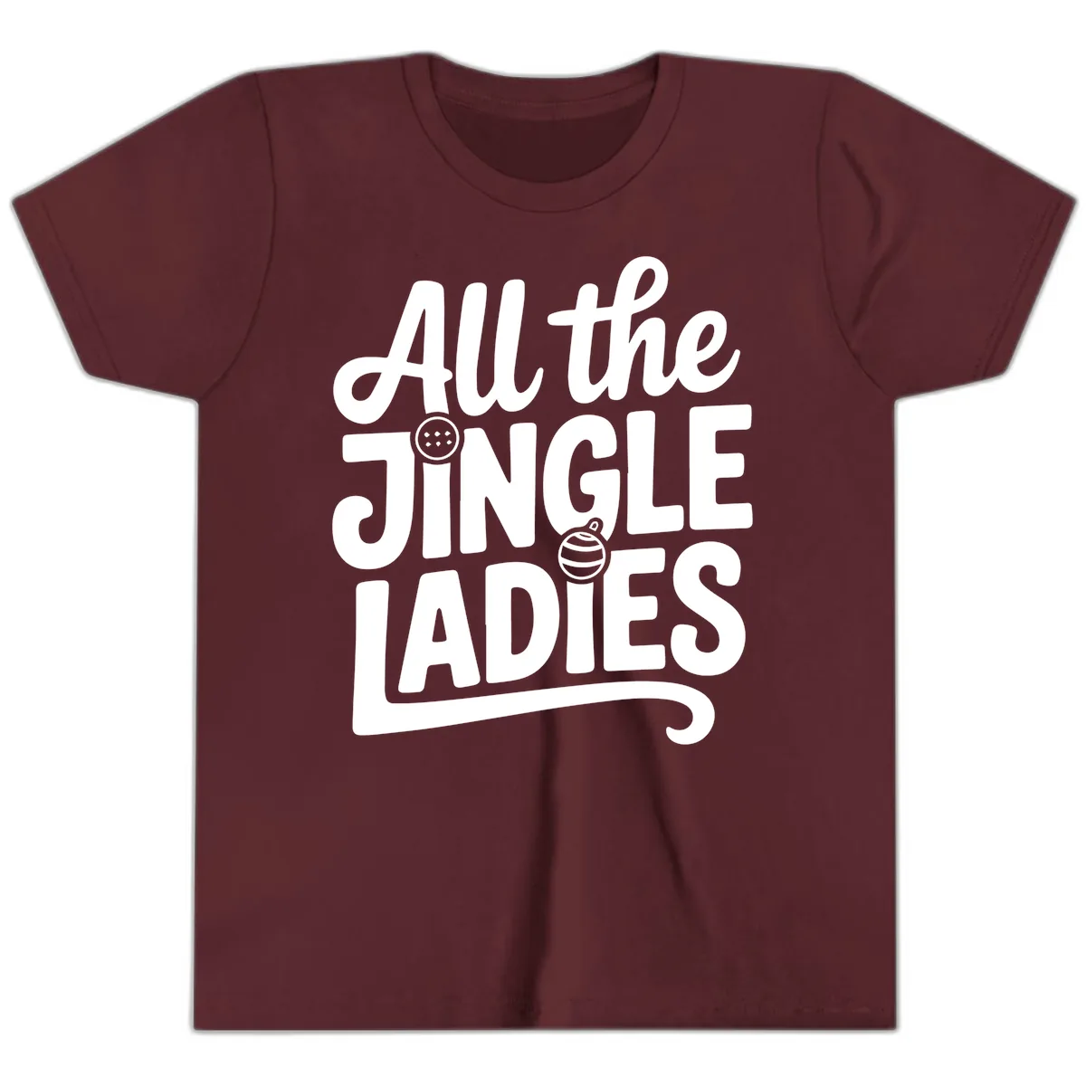 All The Jingle Ladies Typography Youth T-Shirt in Maroon