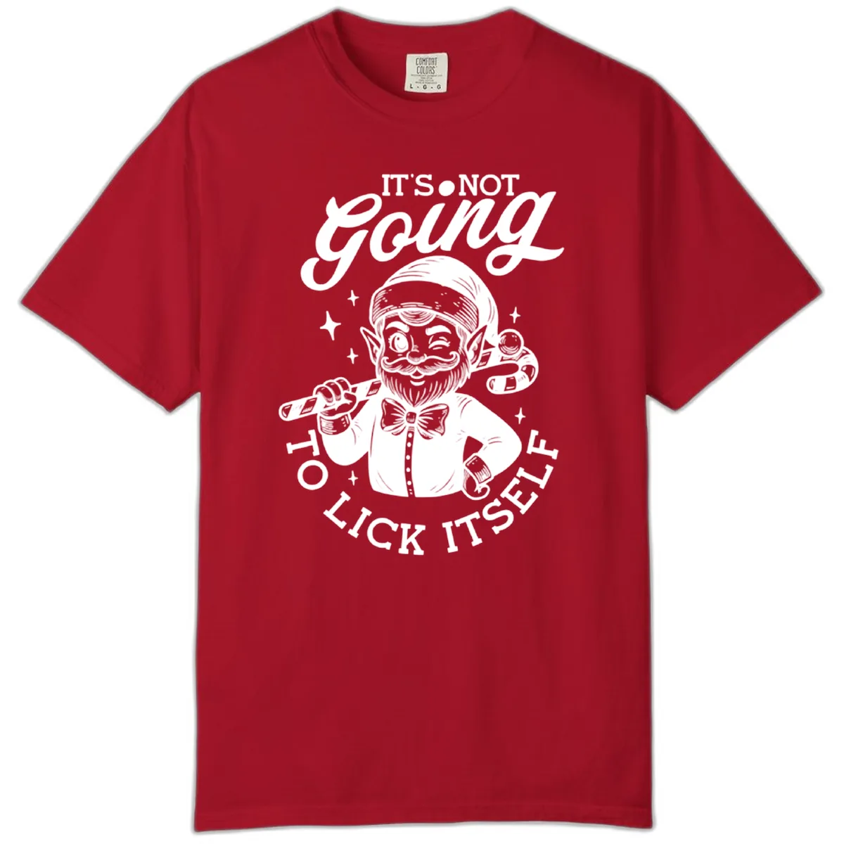 Elf With Candy Cane Comfort Color in Red