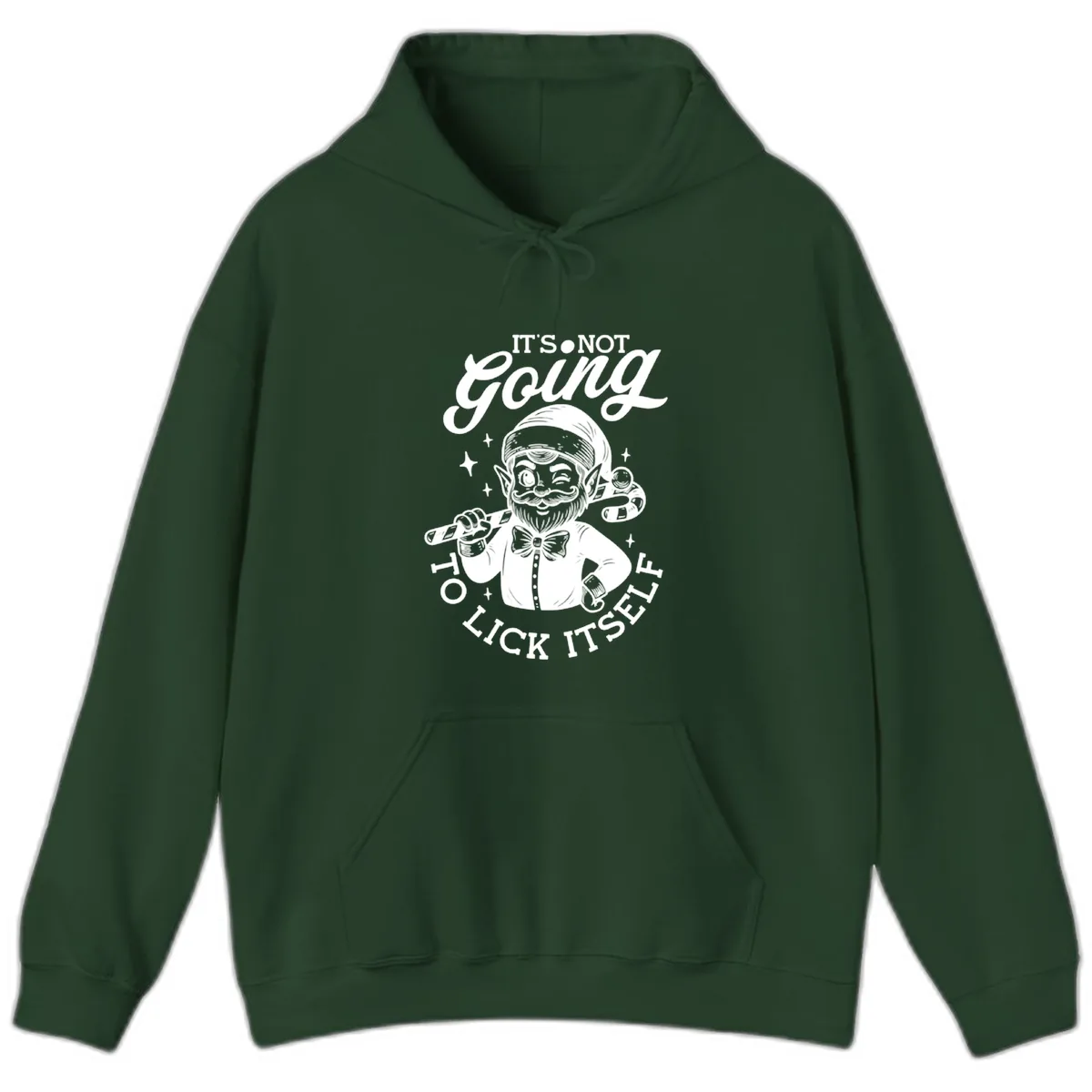Elf With Candy Cane Hoodie in Forest Green
