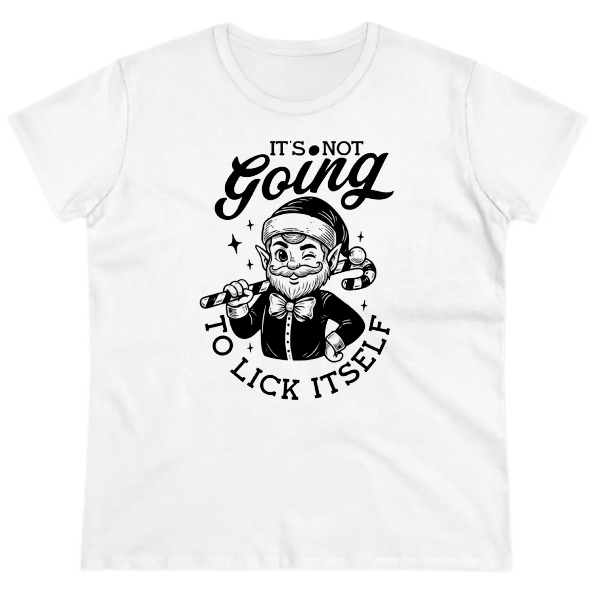 Elf With Candy Cane Ladies Tee in White