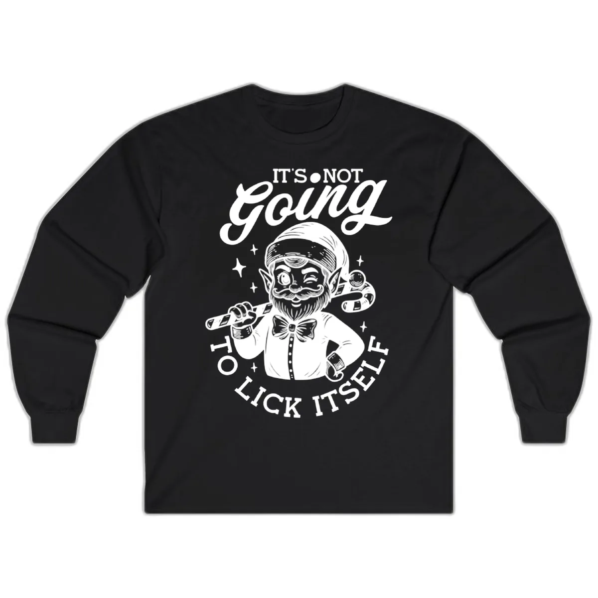 Elf With Candy Cane Long Sleeve in Black