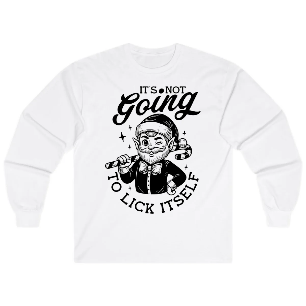 Elf With Candy Cane Long Sleeve in White