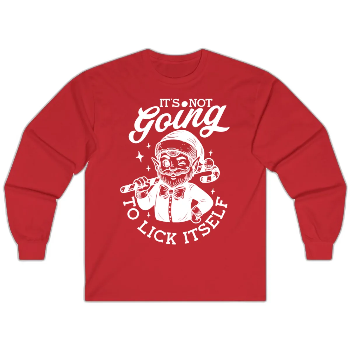 Elf With Candy Cane Long Sleeve in Red