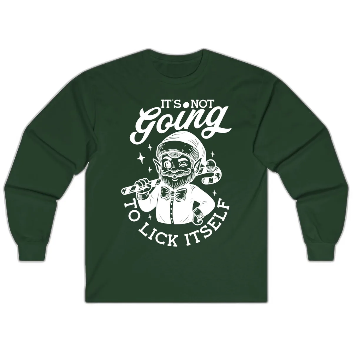 Elf With Candy Cane Long Sleeve in Forest Green