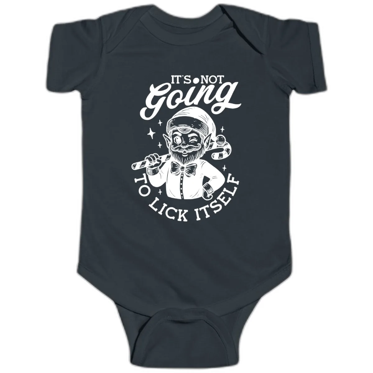 Elf With Candy Cane Baby Onesie in Black
