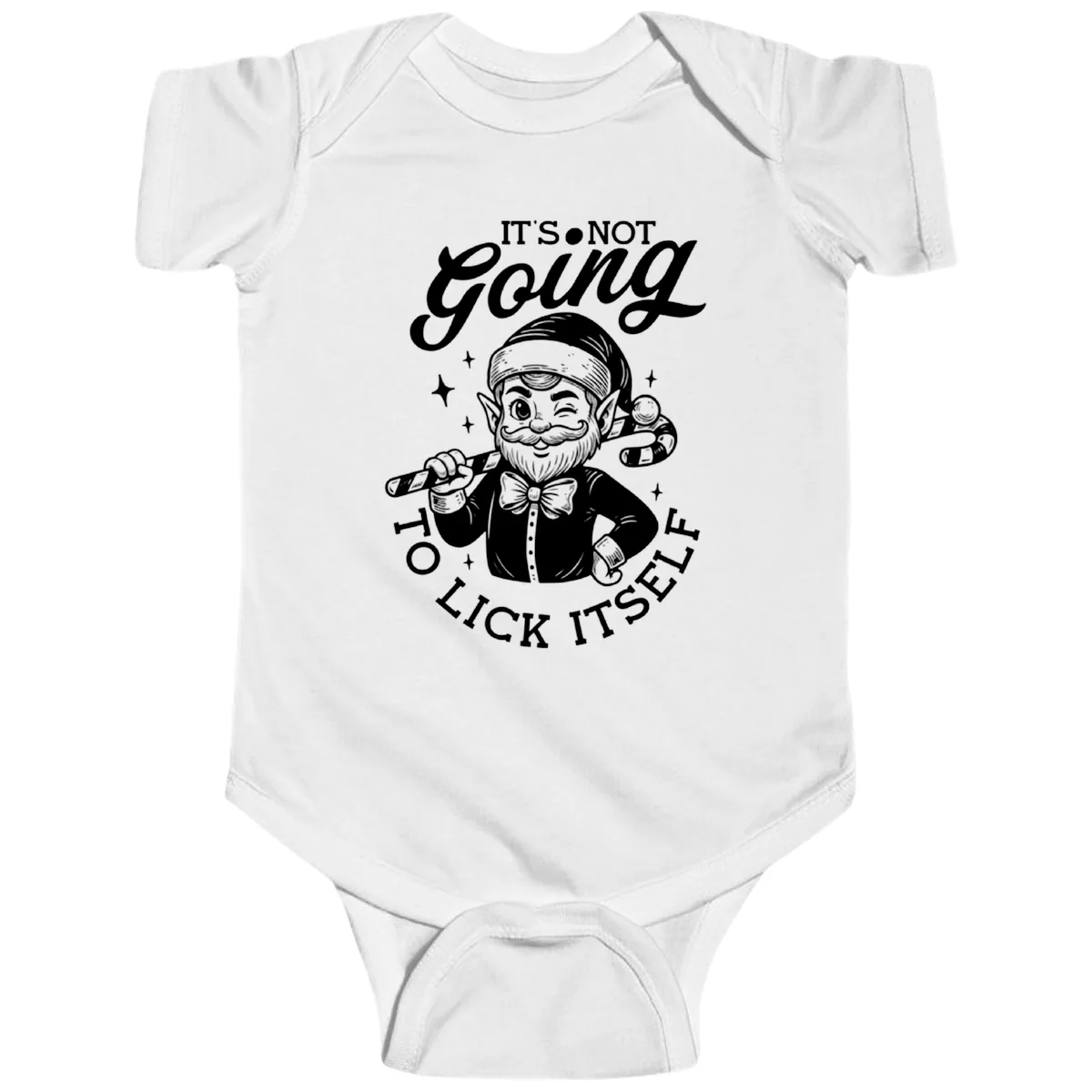 Elf With Candy Cane Baby Onesie in White