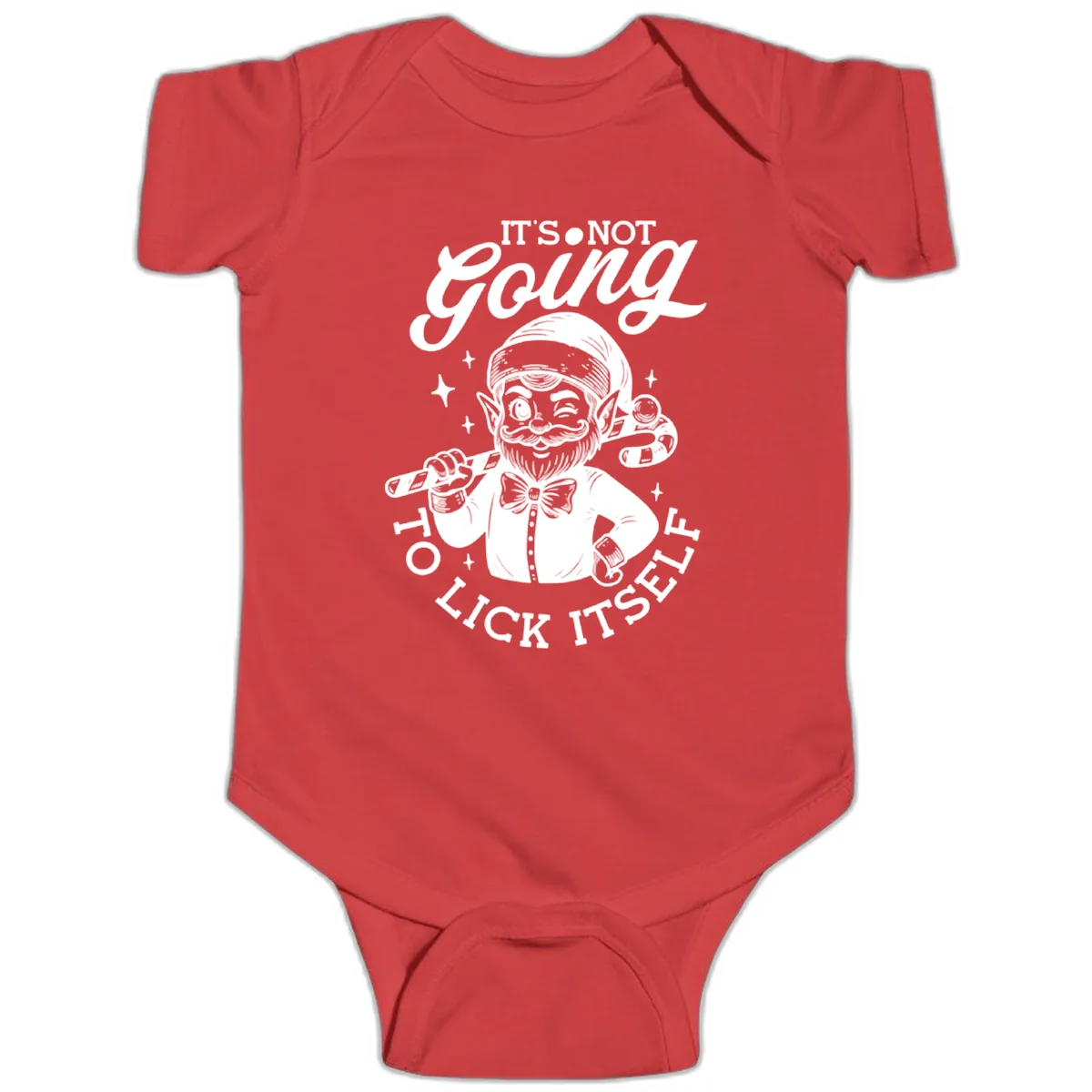 Elf With Candy Cane Baby Onesie in Red