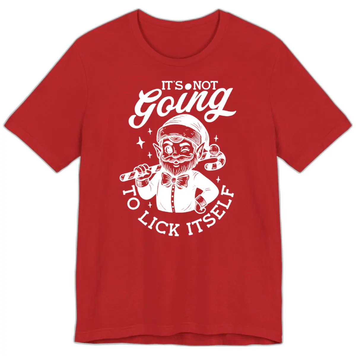 Elf With Candy Cane Premium T-Shirt in Red