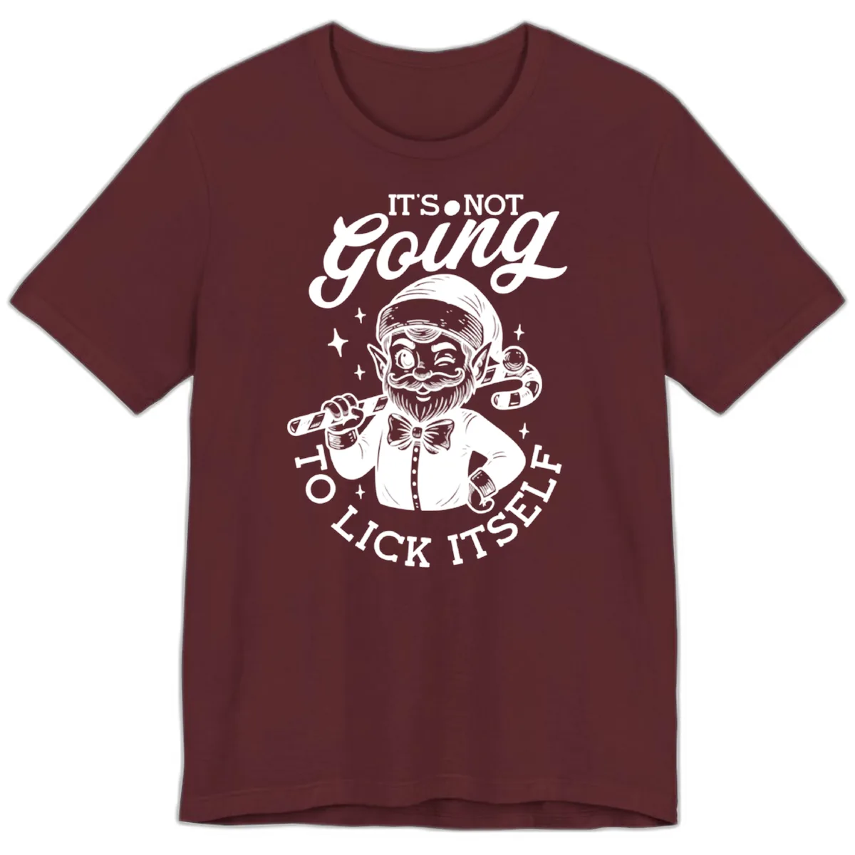 Elf With Candy Cane Premium T-Shirt in Maroon