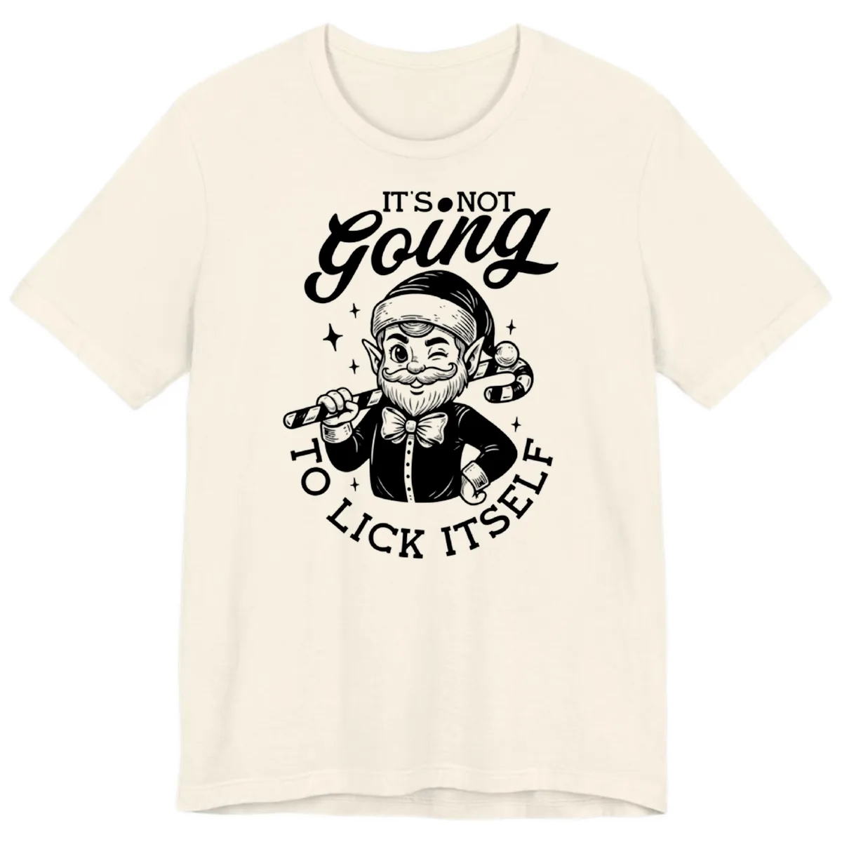 Elf With Candy Cane Premium T-Shirt in Natural