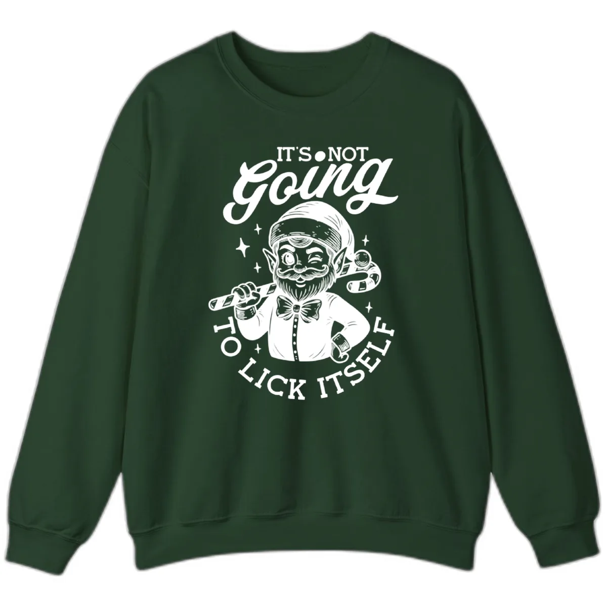 Elf With Candy Cane Sweatshirt in Forest Green