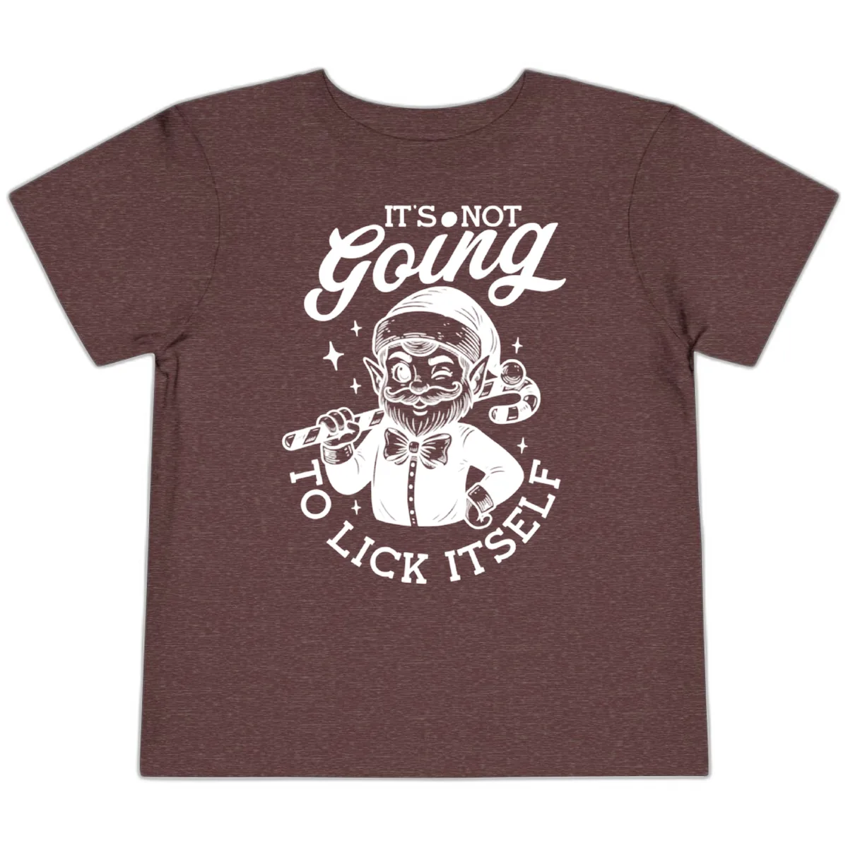 Elf With Candy Cane Toddler T-Shirt in Heather Maroon
