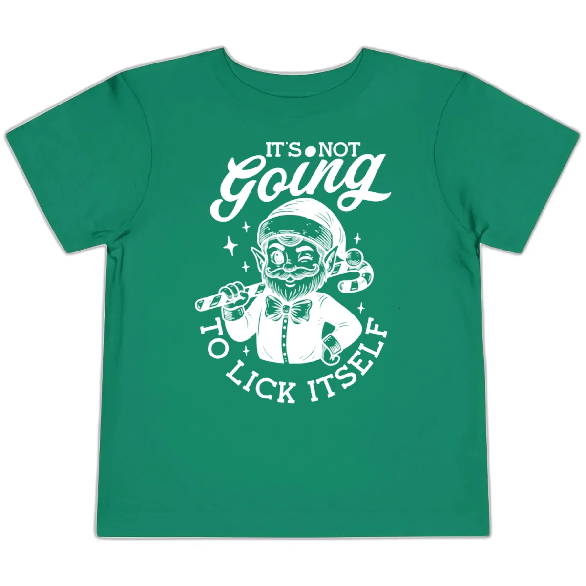 Elf With Candy Cane Toddler T-Shirt in Kelly