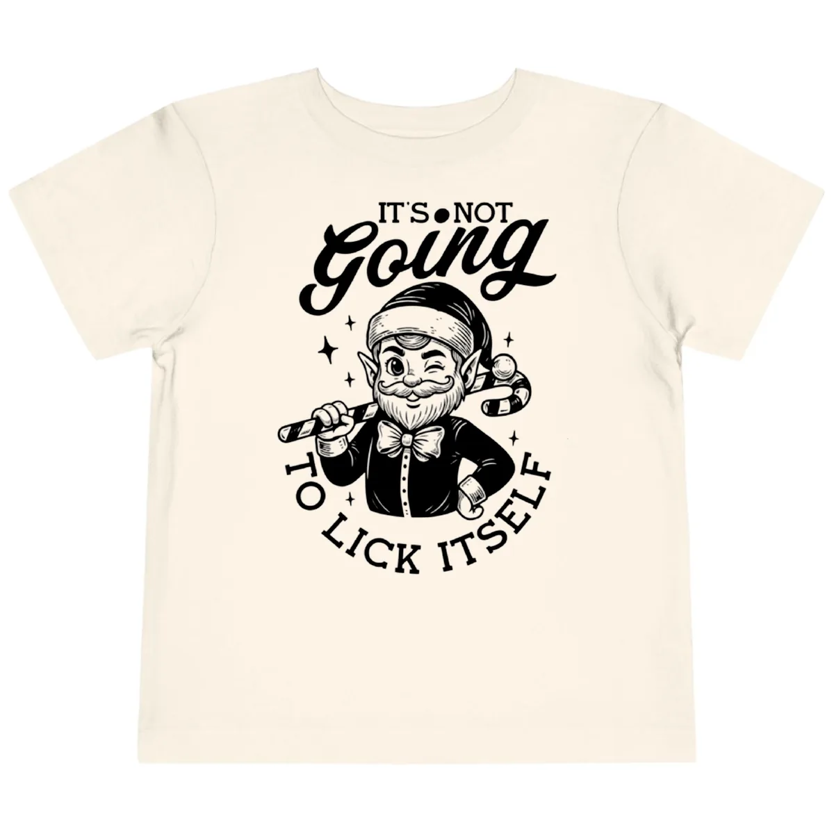Elf With Candy Cane Toddler T-Shirt in Natural