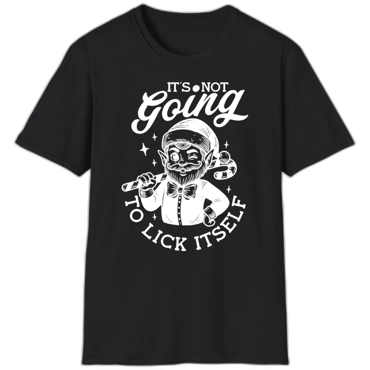Elf With Candy Cane T-Shirt in Black