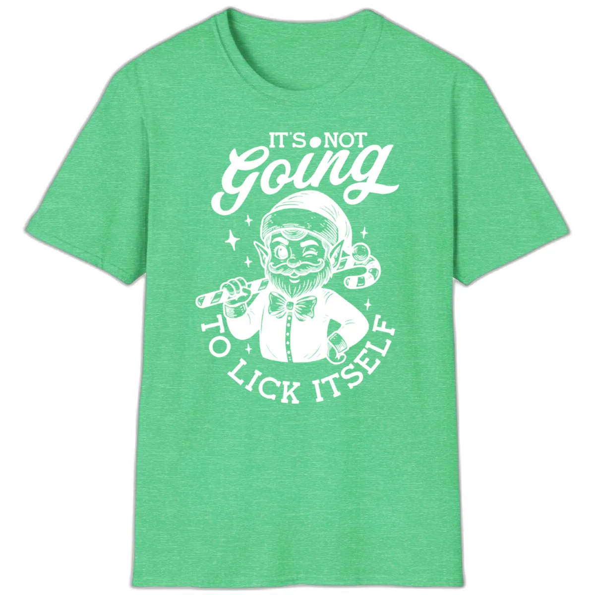 Elf With Candy Cane T-Shirt in Heather Irish Green