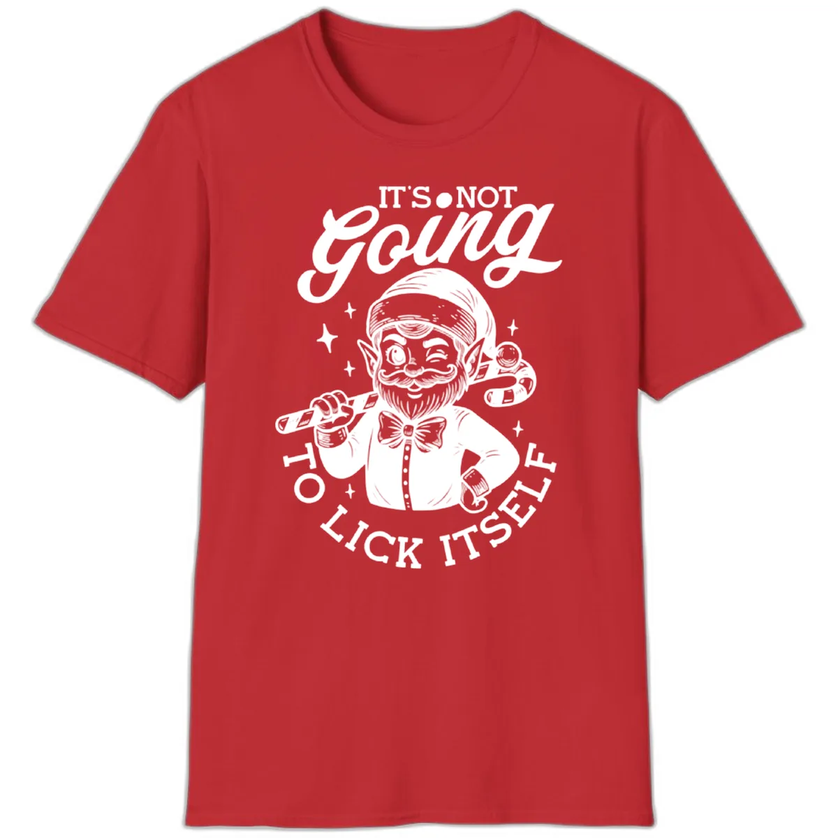 Elf With Candy Cane T-Shirt in Red