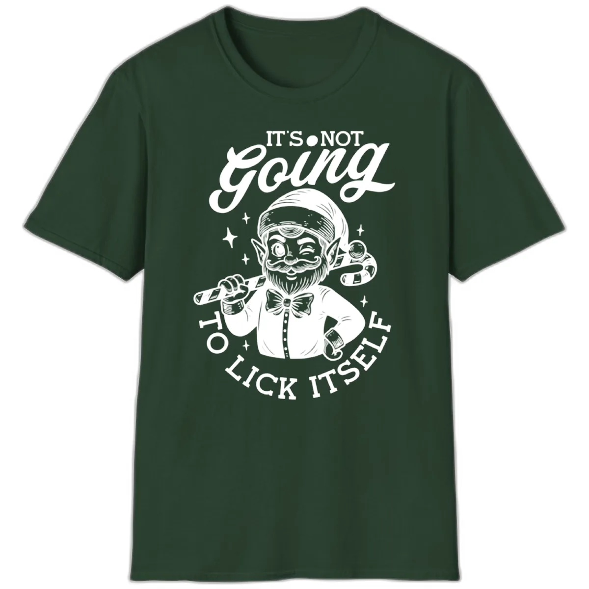 Elf With Candy Cane T-Shirt in Forest Green