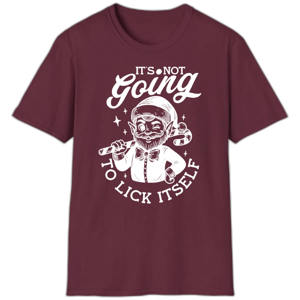 Elf With Candy Cane T-Shirt in Maroon