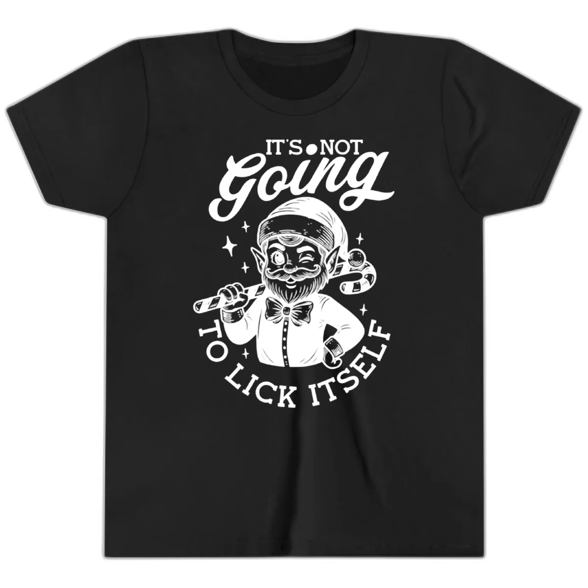 Elf With Candy Cane Youth T-Shirt in Black
