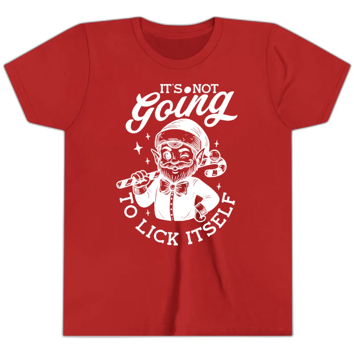 Elf With Candy Cane Youth T-Shirt in Red