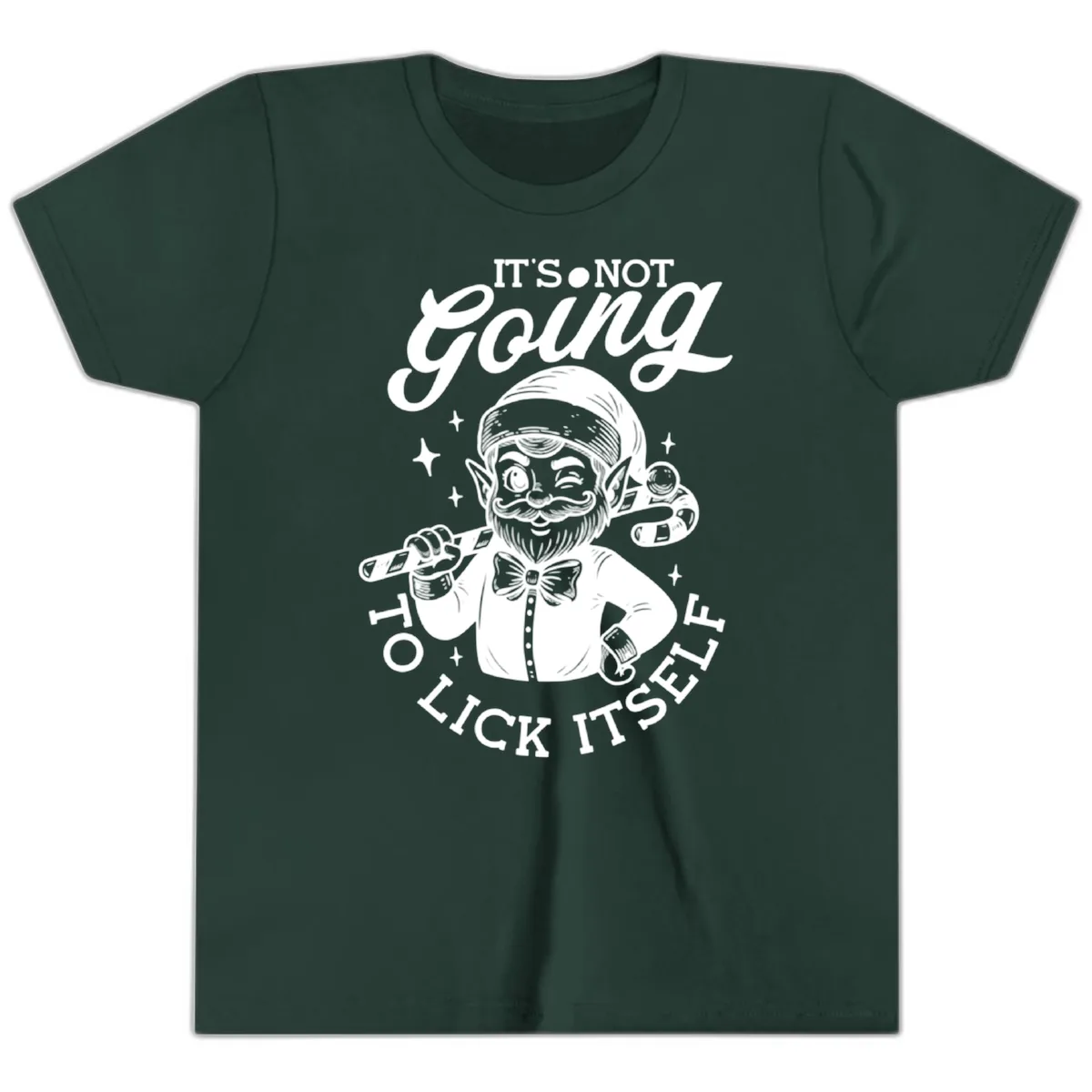 Elf With Candy Cane Youth T-Shirt in Forest