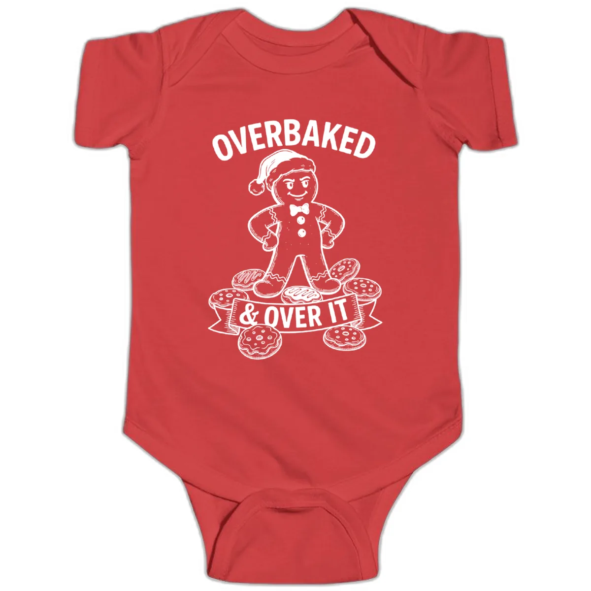 Overbaked And Over It Gingerbread Baby Onesie in Red