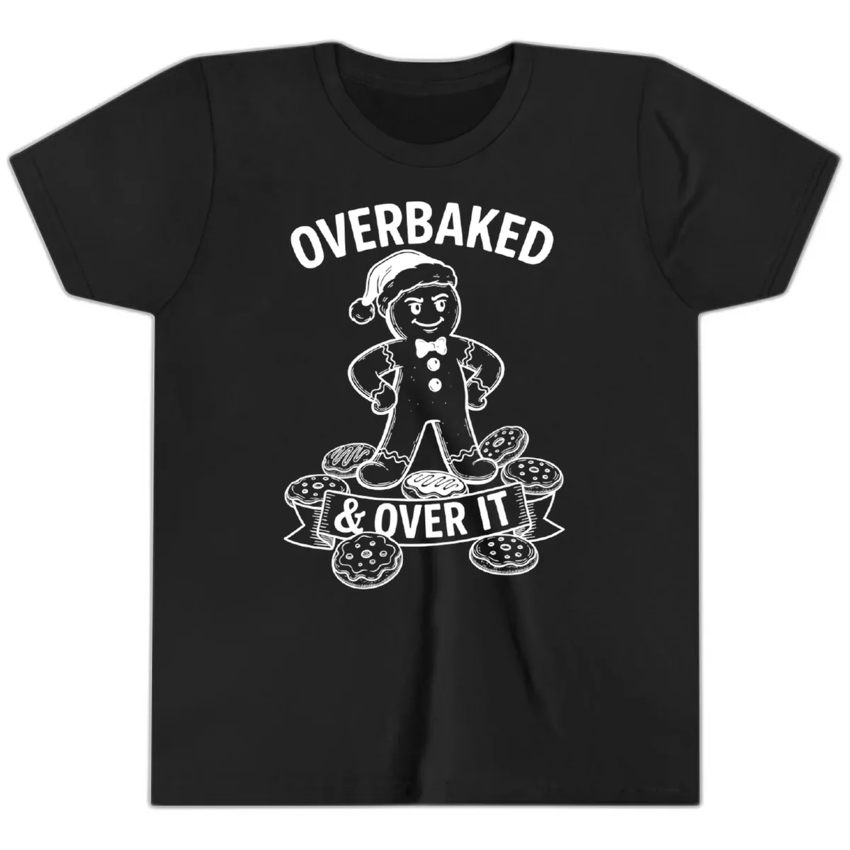 Overbaked And Over It Gingerbread Youth T-Shirt in Black