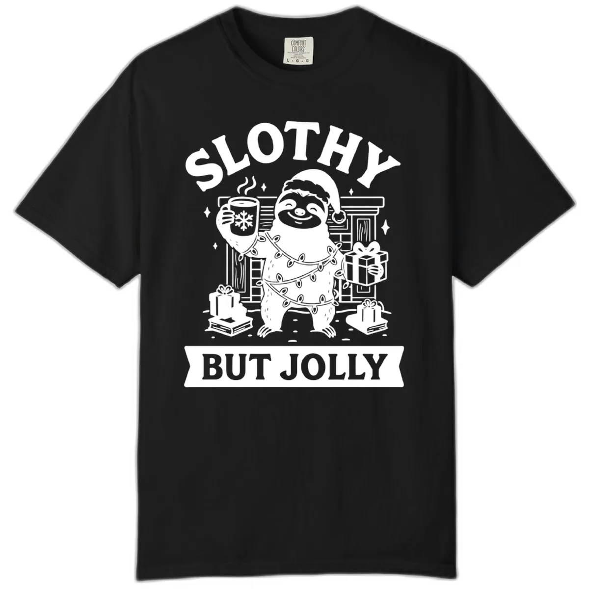 Slothy But Jolly Christmas Sloth Comfort Color in Black