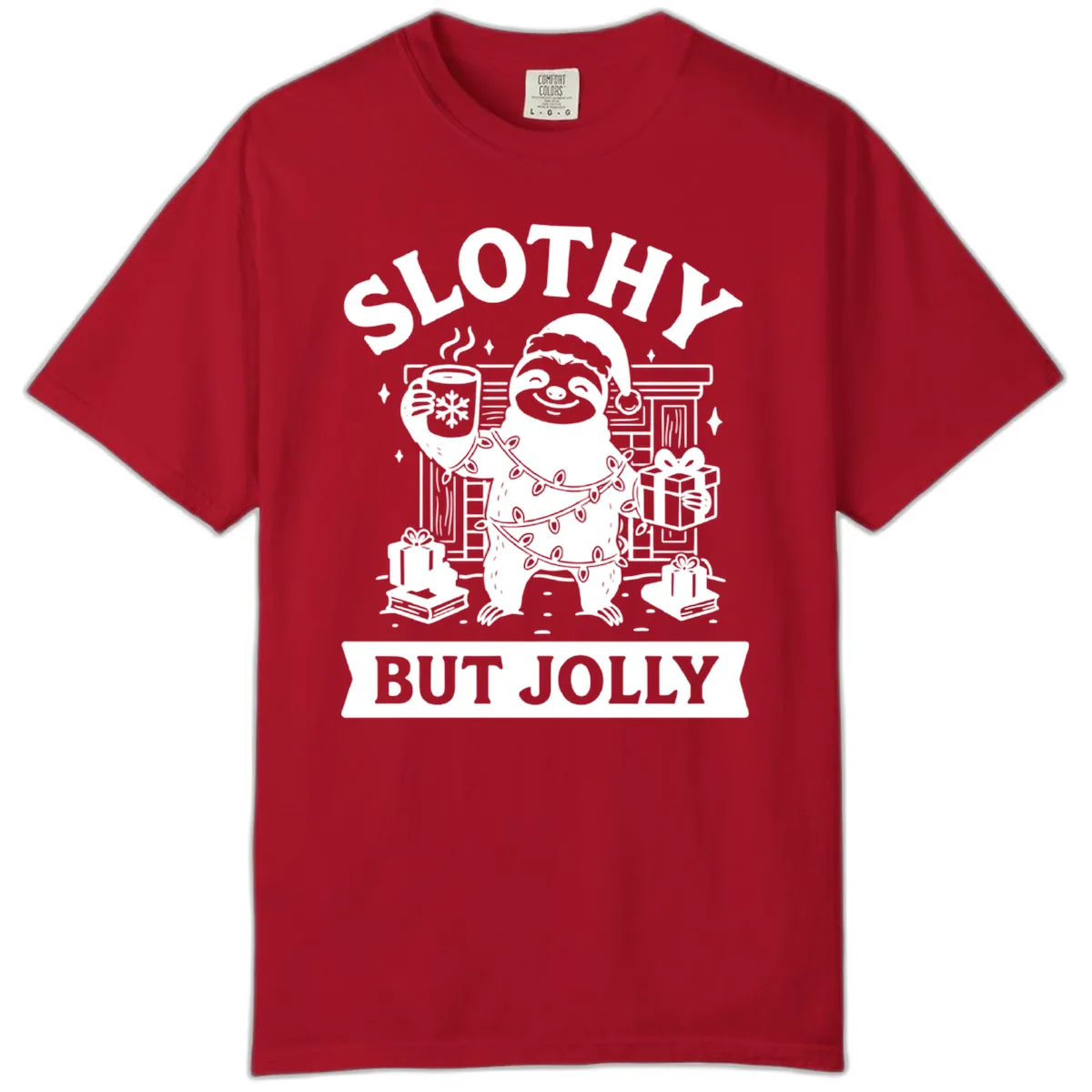 Slothy But Jolly Christmas Sloth Comfort Color in Red
