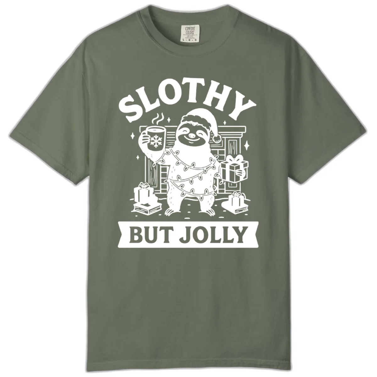 Slothy But Jolly Christmas Sloth Comfort Color in Moss